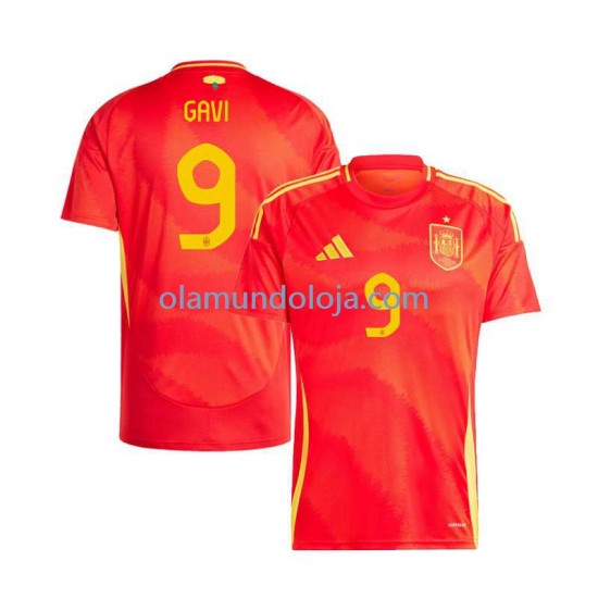 Camisola Espanha Gavi 9 Homem Equipamento Primeiro Euro 2024 Manga Curta